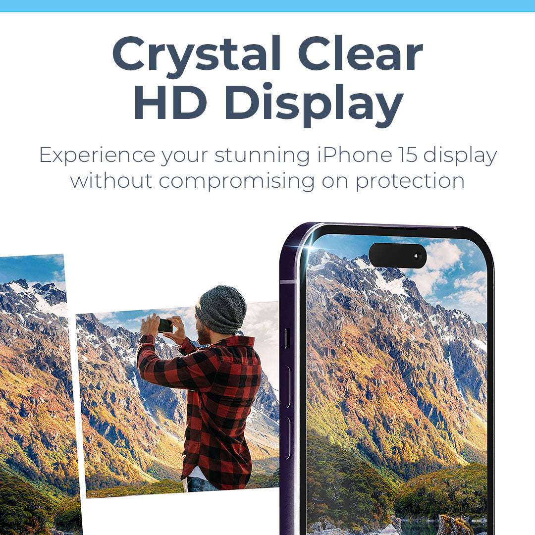 iPhone 15 Tempered Glass Screen Protector with Camera Lens Protectors and Easy Install Kit [2-pack]