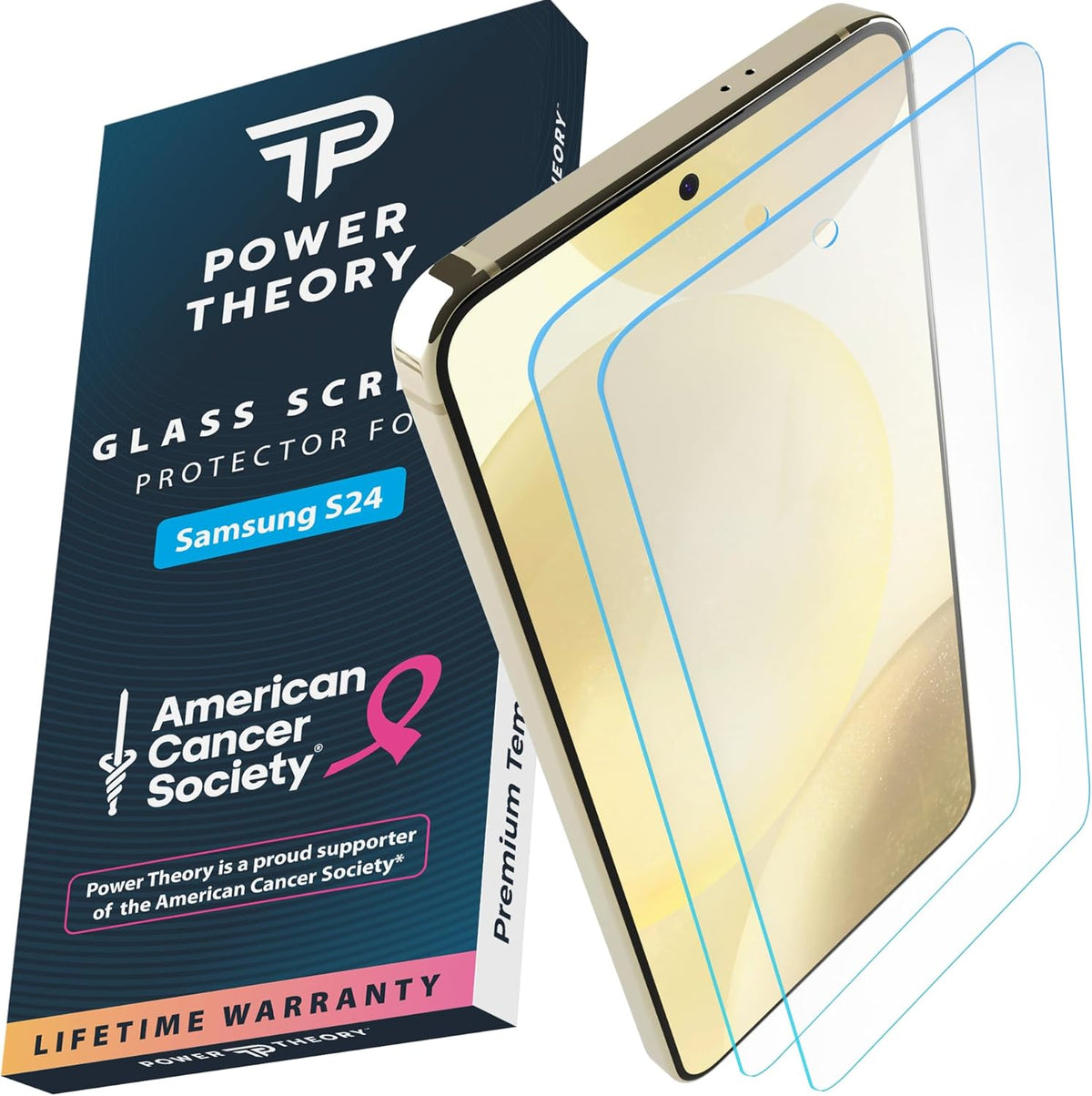 Samsung S24 Tempered Glass Screen Protector Benefitting The American Cancer Society [2-Pack] Cover