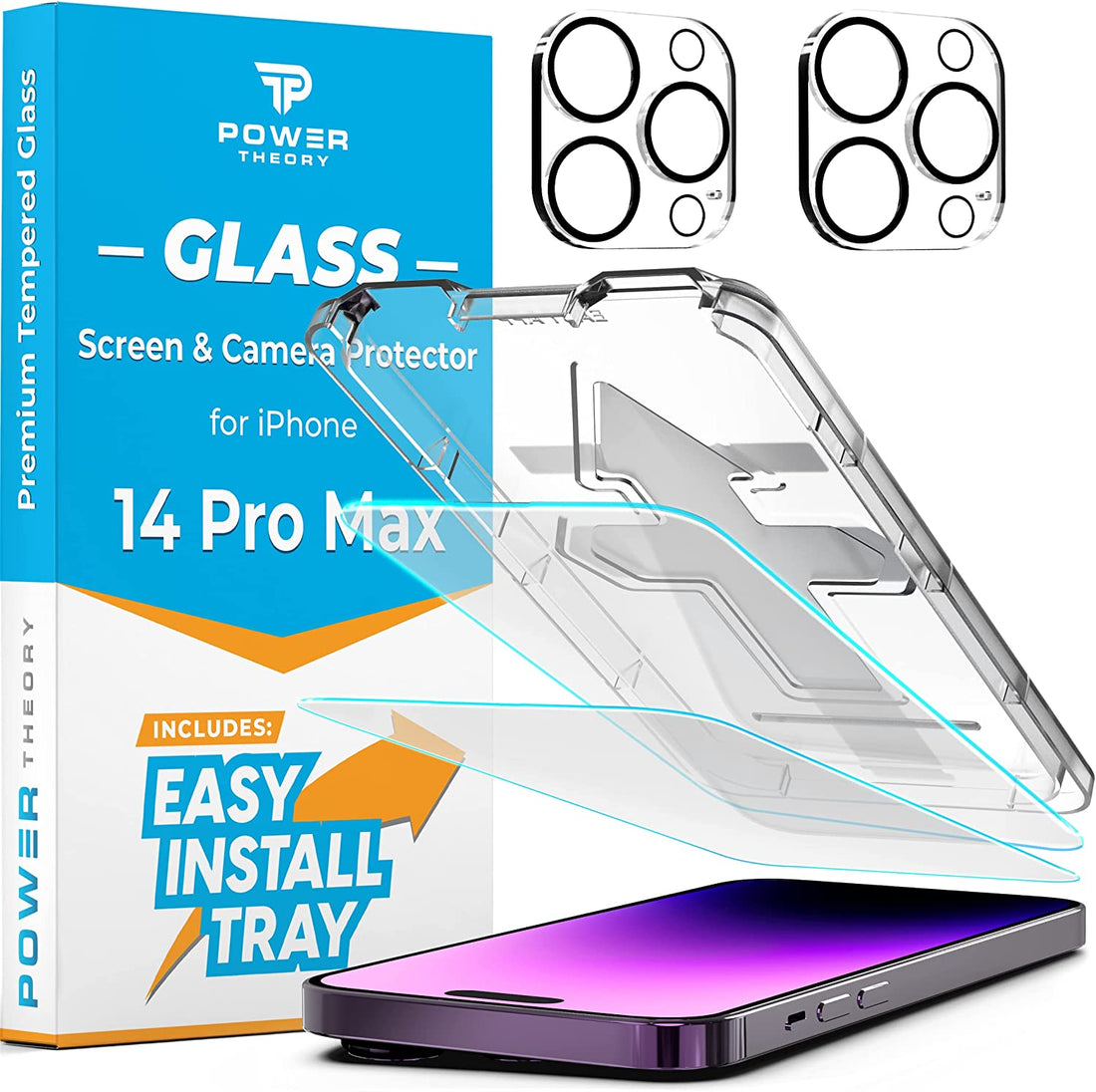 Power Theory [2+2] Designed for iPhone 14 Pro Max Screen Protector with Camera Lens Protectors and Easy Install Kit [Premium Tempered Glass]… Preview #1