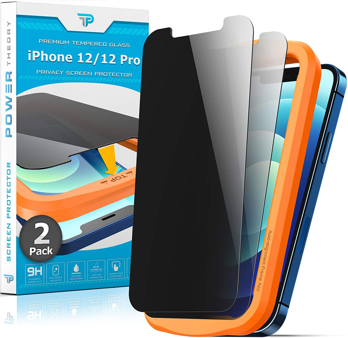 iPhone 12 Pro / iPhone 12 Tempered Glass Privacy Screen Protector [2-Pack] Cover