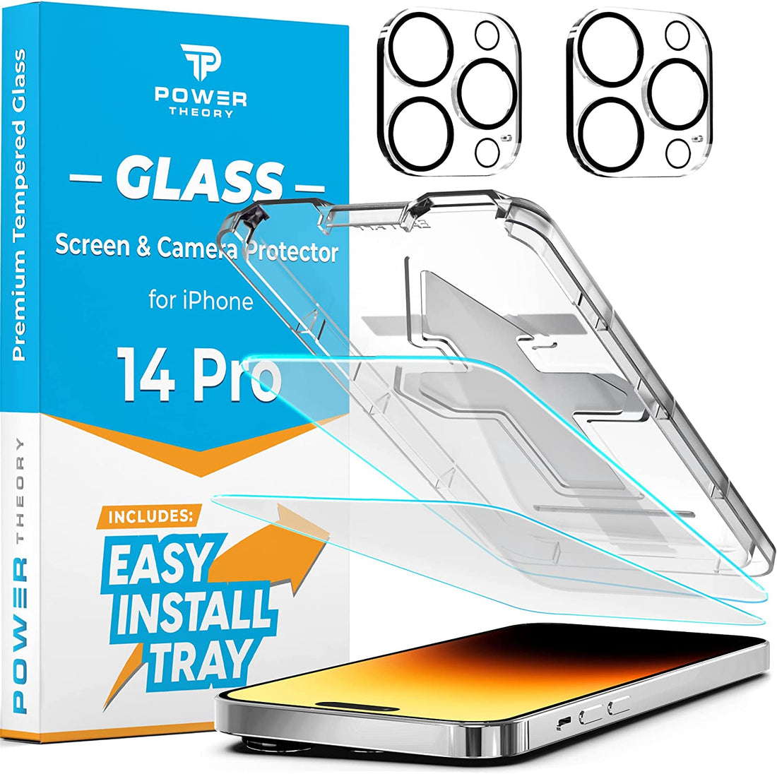 Power Theory [2+2] Designed for iPhone 14 Pro Screen Protector with Camera Lens Protectors and Easy Install Kit [Premium Tempered Glass] Preview #1