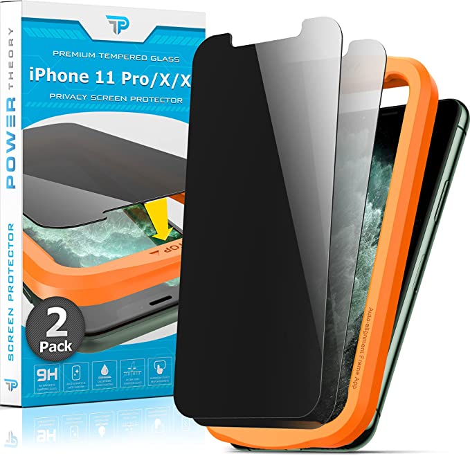 Power Theory Privacy Screen Protector for iPhone 11 Pro/iPhone XS/iPhone X Tempered Glass [2-Pack] Anti-Spy protection with Easy Install Kit [Case Friendly][5.8 Inch] Cover