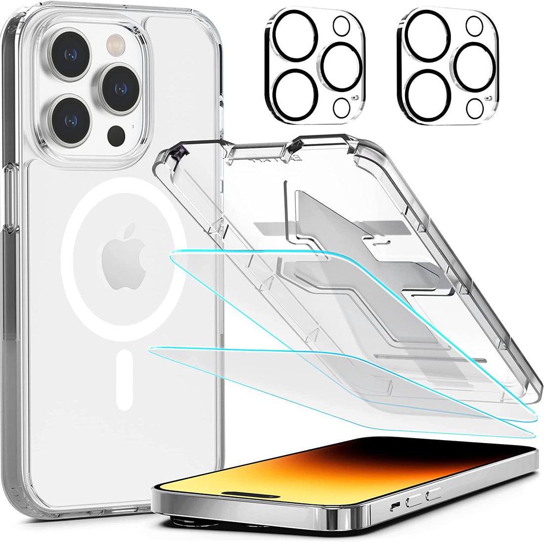 Power Theory [5 in 1] Designed for iPhone 14 Pro Clear Case with Screen Protectors, Lens Protectors and Easy Install Kit [Compatible with Magsafe]… Preview #1