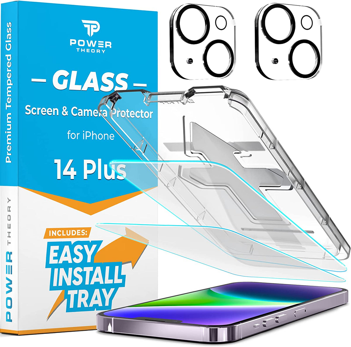 Power Theory [2+2] Designed for iPhone 14 Plus Screen Protector with Camera Lens Protectors and Easy Install Kit [Premium Tempered Glass]… Cover