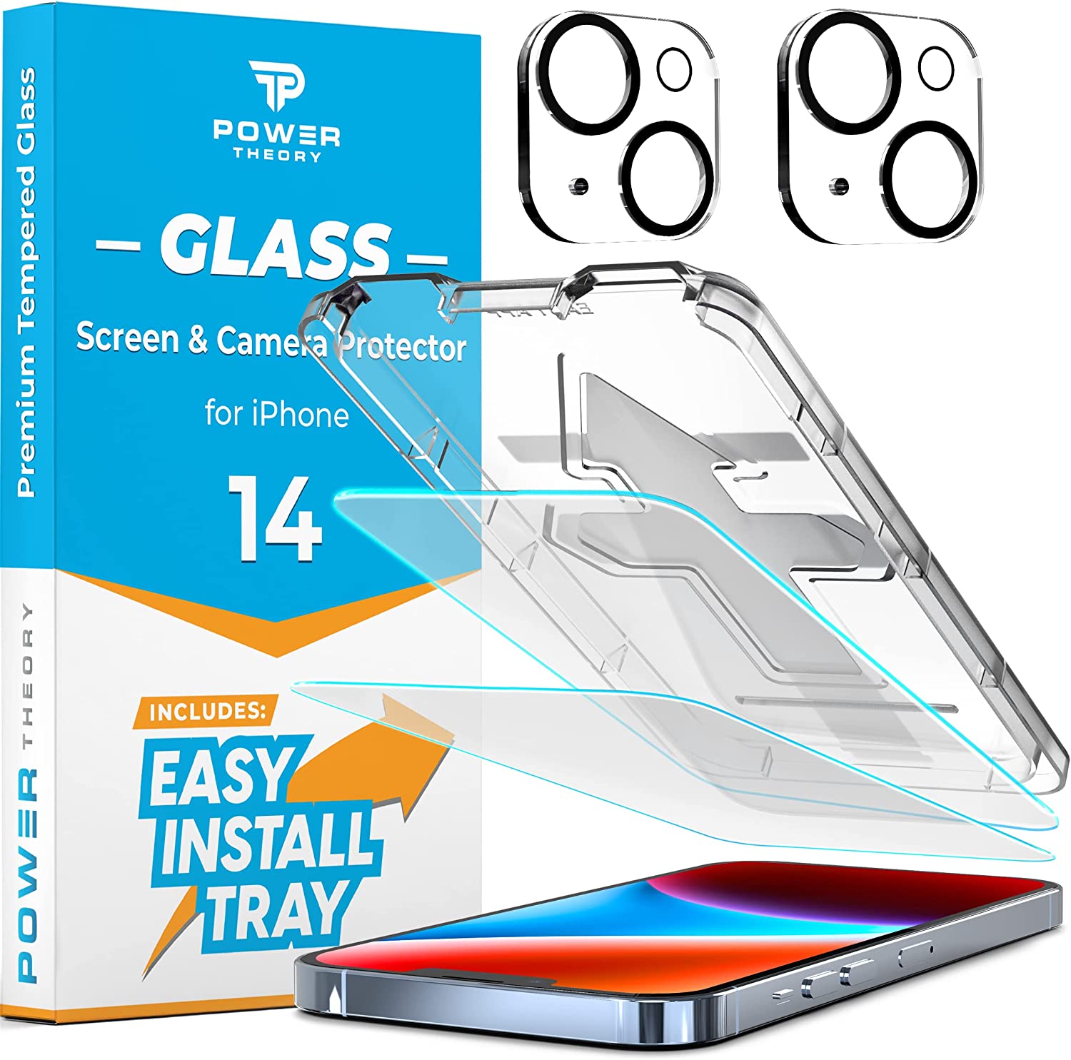 Power Theory [2+2] Designed for iPhone 14 Screen Protector with Camera Lens Protectors and Easy Install Kit [Premium Tempered Glass]…